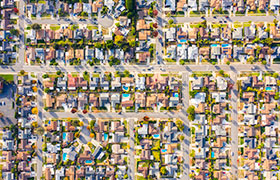 Aerial view of a neighborhood